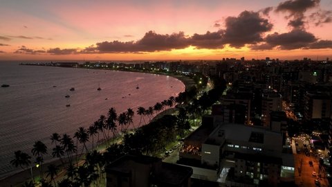 Maceio Alagoas Brazil. Sunset sky at town of Maceio Alagoas Brazil. Landmark beach at Northeast Brazil. Tropical Travel. Vacations destinations. Tourism landmark. Maceio Alagoas Brazil. 