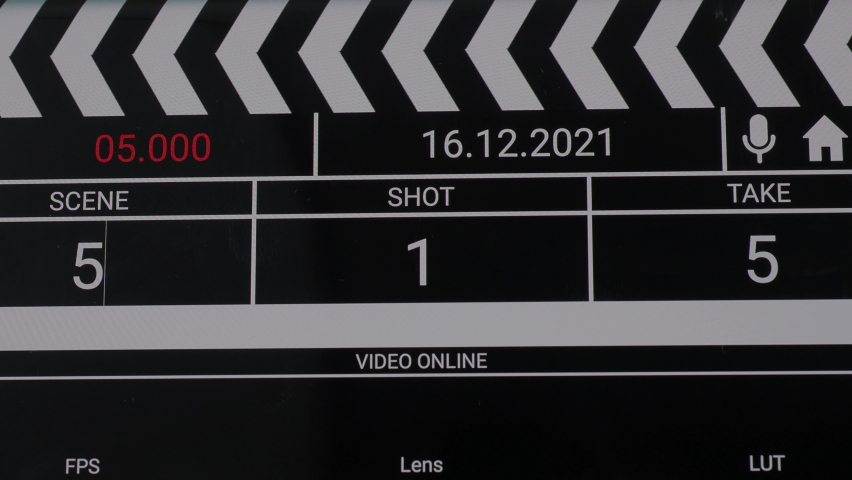 Digital Film slate. Movie clapper board interface. Digital number running and counting before shooting movie or filming. clapperboard for video recording and vdo production. Film industry tools. | Shutterstock HD Video #1088088199