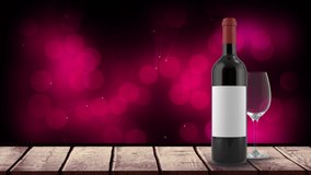 Animation of bottle of red wine over background with pink dots. wine business, tasting and celebration concept digitally generated video.