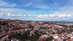 Aerial view of Caceres, Unesco world heritage in Extremadura, Spain. High quality 4k footage