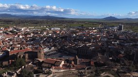 Aerial view of the medieval village of Trujillo, Extremadura, Spain. High quality 4k footage