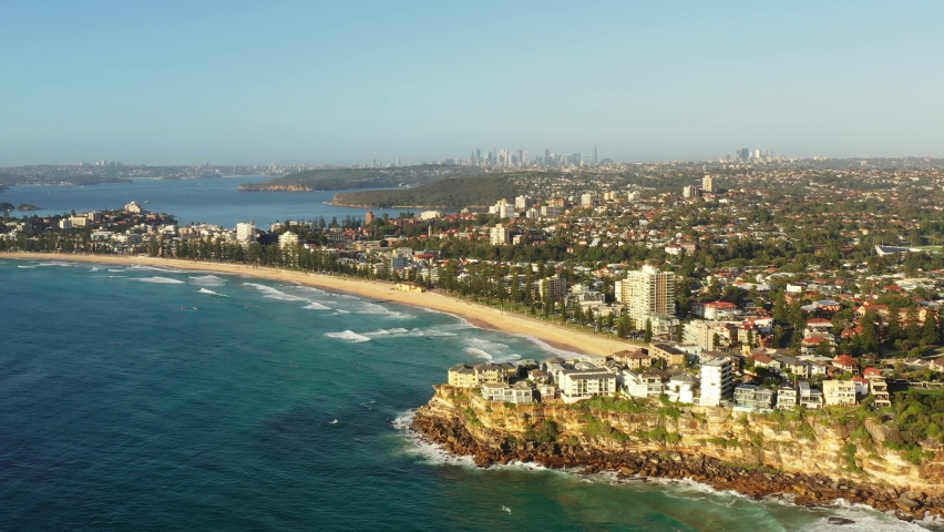 Fast motion aerial panning facing Manly beach if Sydney Pacific coast as 4k.
 | Shutterstock HD Video #1088100985