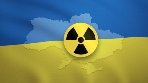 Ukraine map and country flag - Radiation danger and pollution