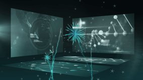 Animation of fireworks over screens with data processing and dna chain. science, new year, celebration and digital interface concept digitally generated video. - Powered by Shutterstock - Get 15% off with code: PIKWIZARD15