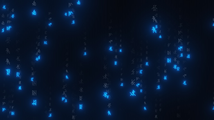 Falling abstract runic symbols. Magic, mystical background. Seamless loop