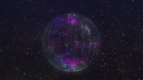 Animation of network of connections and scope scanning over globe. global connections, networks and data processing concept digitally generated video.