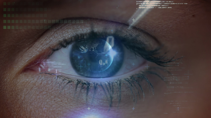 Animation of data processing and binary coding over blue eye. online identity, computing, data processing and digital interface concept digitally generated video. - Powered by Shutterstock - Get 15% off with code: PIKWIZARD15