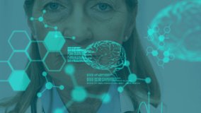 Animation of scientific data processing over smiling caucasian senior female doctor. science, medicine, healthcare and technology concept digitally generated video. - Powered by Shutterstock - Get 15% off with code: PIKWIZARD15