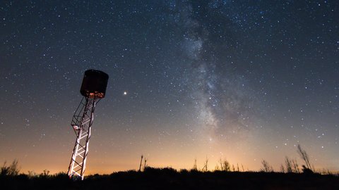 An Abandoned Watchtower and the Milky Way as background, Portugal - Timelapse