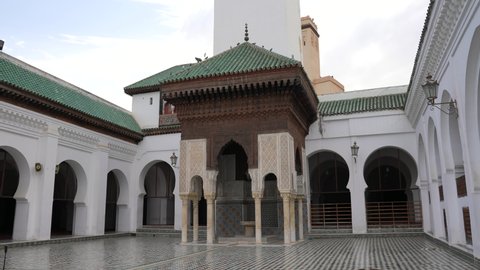 Al Qaraouiyine mosque in Fez, morocco. a religious school college was founded by Fatima al-Fihri in 859 with an associated school.