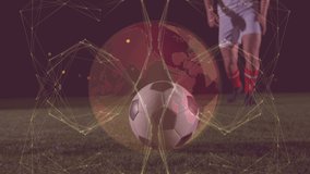 Animation of globe rotating with network of connections over legs of caucasian male soccer player. global sports, connections and technology concept digitally generated video. - Powered by Shutterstock - Get 15% off with code: PIKWIZARD15