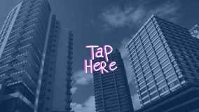 Animation of tap here text with lines over modern cityscape. global social media, connections and digital interface concept digitally generated video. - Powered by Shutterstock - Get 15% off with code: PIKWIZARD15