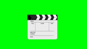 Clapperboard isolated on chromakey background. Filming a movie. Green screen.