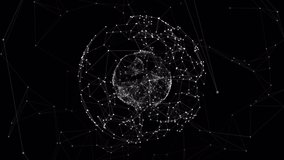 Animation of network of connections and shapes on black background. social media and communication interface concept digitally generated video.