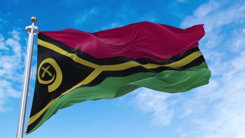 Republic of Vanuatu Flag. 4K 3D Realistic Waving Flag with Sky Background