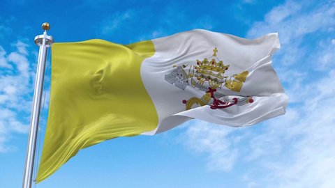 Vatican City State Flag. 4K 3D Realistic Waving Flag with Sky Background