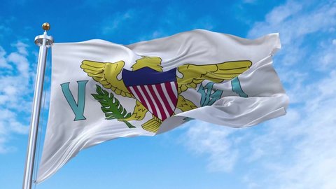 Virgin Islands of the United States Flag. 4K 3D Realistic Waving Flag with Sky Background