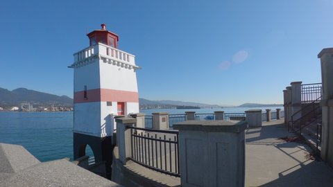 Brockton Point Lighthouse Stanley Park 4K UHD. A sunny day at Brockton Point Lighthouse in Stanley Park. Vancouver. 4K. UHD.
