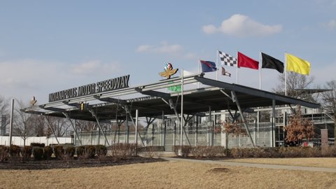 Indianapolis - Circa March 2022: Indianapolis Motor Speedway Gate One Entrance. IMS is The Racing Capital of the World. 30 Second Clip.