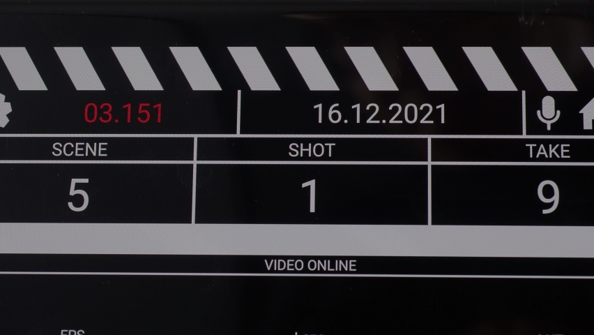 Digital Film slate. Movie clapper board interface. Digital number running and counting before shooting movie or filming. clapperboard for video recording and vdo production. Film industry tools. | Shutterstock HD Video #1088134579