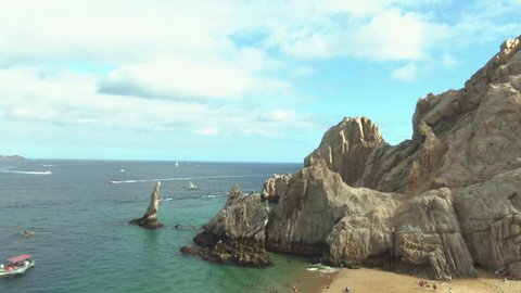 Aerial view of boats in the Arch of Los Cabos, Baja California sur