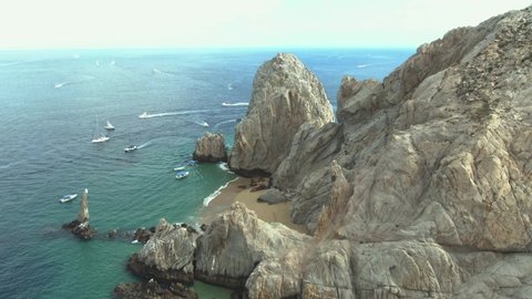 Aerial view of boats in the Arch of Los Cabos, Baja California sur