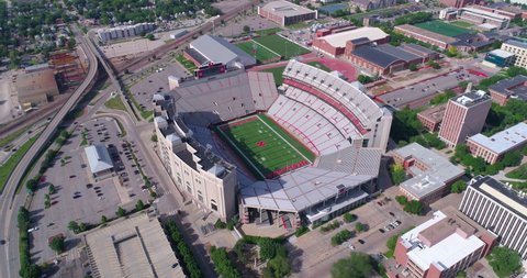 LINCOLN, USA - JUNE 2021: Aerial Shot of Memorial Stadium, Home of the Nebraska Huskers (Cornhuskers) Football Team