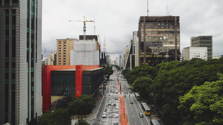 Central highway of the great city of Brazil. Avenida Paulista, Sao Paulo. High quality 4k footage