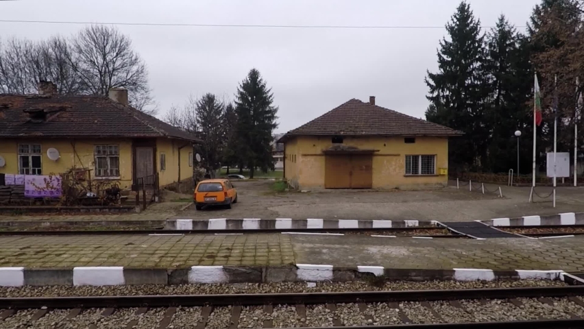 Bulgarian small train station on a cloudy day