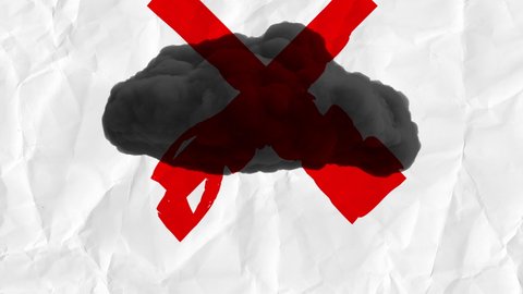 Black air bombs fall from cloud with grunge geometric shapes. Abstract surrealistic stop motion 3d animation. Military concept art. Modern design composition.Minimalistic creative background.