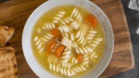 Rotating Bowl of Chicken Noodle Soup