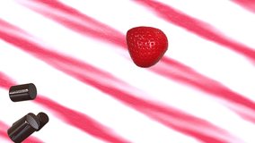  3d animation of chocolate impact on a strawberry. chocolate on a strawberry in slow motion. footage usable for fruit advertising