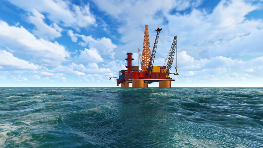 Pan Of Rig Oil At Sea On A Sunny Day beautiful sky