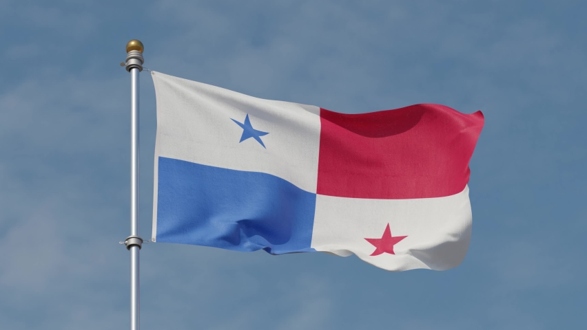 Panama Flag 4K. 30 fps . Panama flag waving in the wind. Flag of Panama waving at wind against beautiful blue sky. Looped animation. Loop. Flag pole.