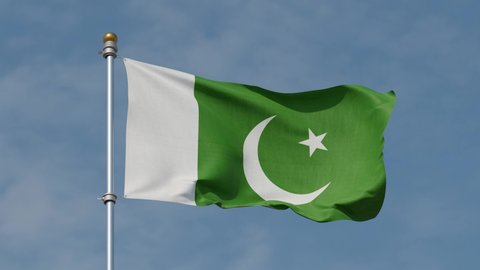 Pakistan Flag 4K. 30 fps . Pakistan flag waving in the wind. Flag of Pakistan waving at wind against beautiful blue sky. Looped animation. Loop. Flag pole.