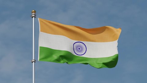 Indian Flag 4K. 30 fps . Indian flag waving in the wind. Flag of India waving at wind against beautiful blue sky. Looped animation. Loop. Flag pole.