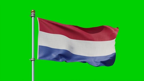 Horizontal view of the largest flag of the Netherlands on green screen background. Large Dutch flag with red, white and blue colours hoisted in a crane. Celebration, Kingsday, Looped. loop