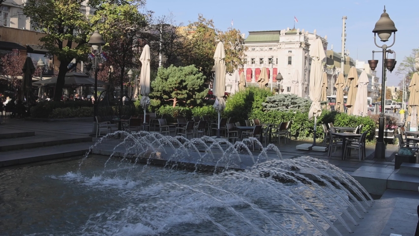Capital City Belgrade Serbia Autumn Day Water Fountain Republic Square