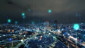 Modern city and communication network concept. IoT (Internet of Things). Smart city. Digital transformation. - Powered by Shutterstock - Get 15% off with code: PIKWIZARD15