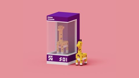 Footage of Rotating Couple Giraffe Animation using voxel art style include a toys box