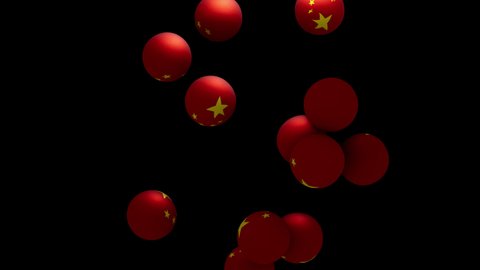 A set of moving balls mixed with the Chinese flag Isolated by Alpha channel ( transparent background )Use it to enhance any video presentation or animation movie or Cinematic clips or film project