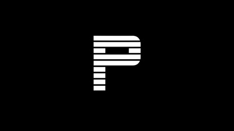 White picture of P on a black background. alphabet. Distortion liquid style transition icon for your project. 4K video animation for motion graphics and compositing.