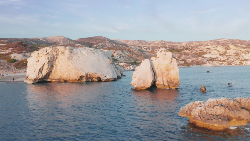 Rock of Aphrodite, Cyprus, beautiful views of Cyprus, Mediterranean Sea, aerial view	
