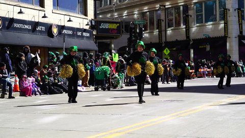 Milwaukee, Wisconsin USA - March 12th, 2022: Dancing Grannies danced around during St. Patrick's Day Irish parade celebration. 