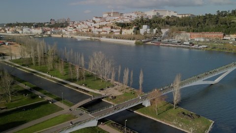 Coimbra Park and University. Aerial view over Mondego river.