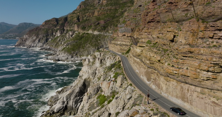 Aerial tilt-up view of scenic Chapman's Peak Drive,Cape Town, South Africa Royalty-Free Stock Footage #1088184417