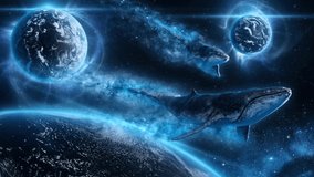 Swimming Cosmic Whales in the Outer Space Ocean - Loop Animation Graphic Background - Powered by Shutterstock - Get 15% off with code: PIKWIZARD15