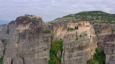 Greece Meteora monasteries in rocks view of cliffs Greece, Europe. landscape place of monasteries on the rock. UNESCO World Heritage. Travel. tourism.