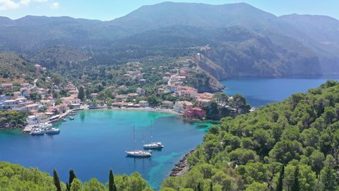 Vacation and tourism in Greece. Assos town, Kefalonia, ionian sea greek coast