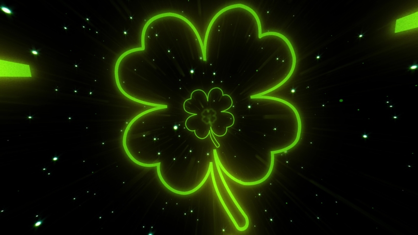 Four Leaf Clover Shape St. Patrick's Day  Neon Lights Tunnel  VJ Loop Moving Background Royalty-Free Stock Footage #1088186529